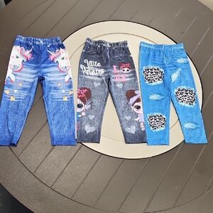 Toddler Printed Denim Leggings Set Size 2T